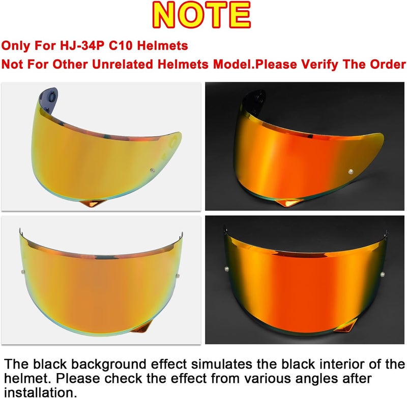 psler C10 Visor with Anti-Fog Film - C10 Tinted Visor HJ-34P Visor Pinlock-Ready Helmet Face Shield for C10 HJ-34P,Anti-Fog Film + Deep Gold Red Visor - Image 5